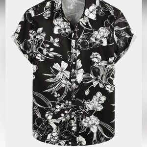 Men’s Black Floral Button Down size XL